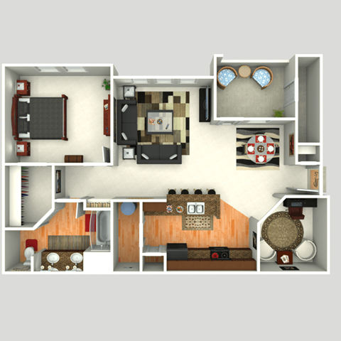 3D Floorplan of 1 Bedroom at Twin Creeks at Alamo Ranch Apartments, Texas